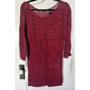 NWT MODA INTERNATIONAL open knit crochet dress in red linen viscose Small‎